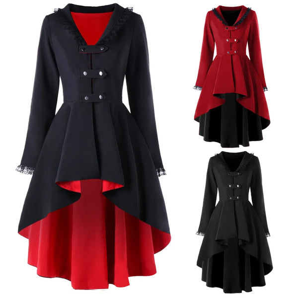 Elegant Fashion Steampunk Dress Victorian Medieval Style Women Lace Patchwork Swallowtail Dress